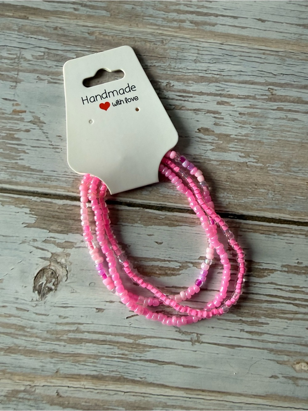Pink Beaded Bracelet Set, bohemian style, pink beads, girl mom, handmade